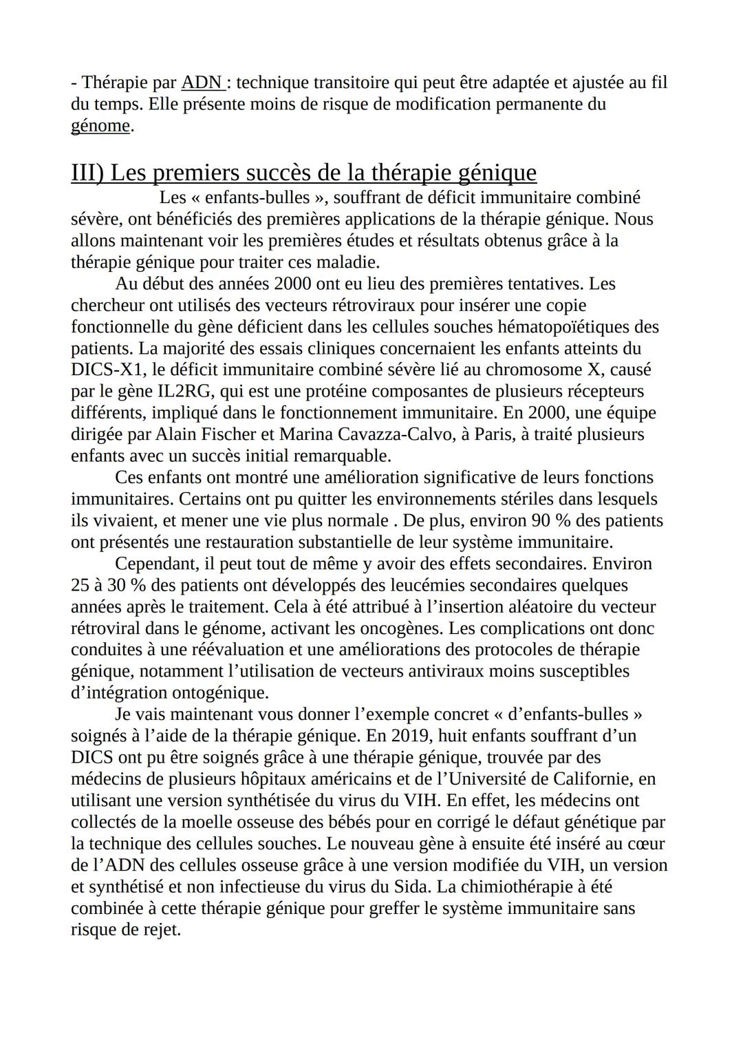 # COMMENT LA THÉRAPIE GÉNIQUE A-T-ELLE
# PERMIS DE SOIGNER DES « ENFANTS-BULLES » ?
Introduction :
Bonjour, alors aujourd'hui je vais vous