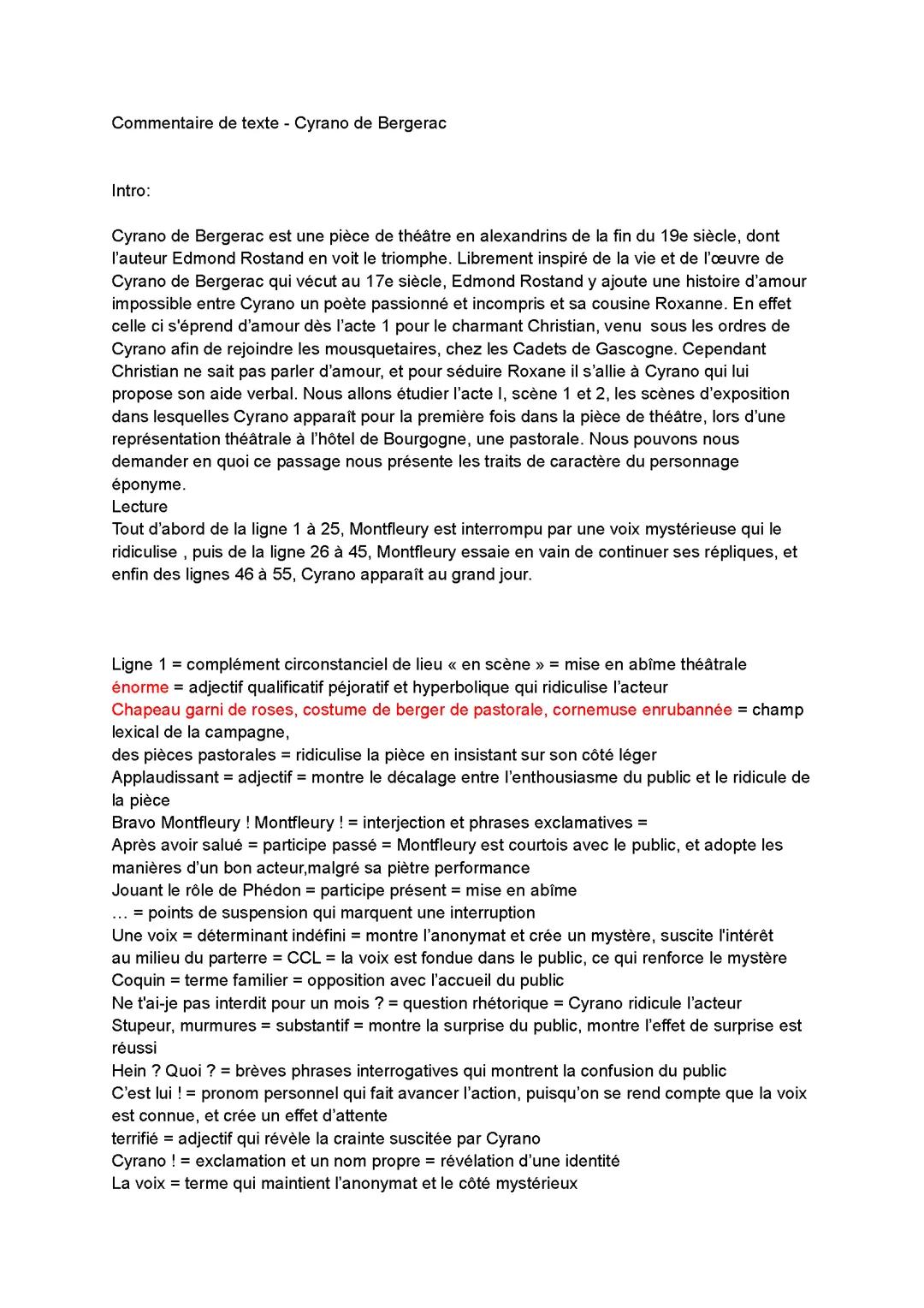 Cyrano de Bergerac, analyse linéaire