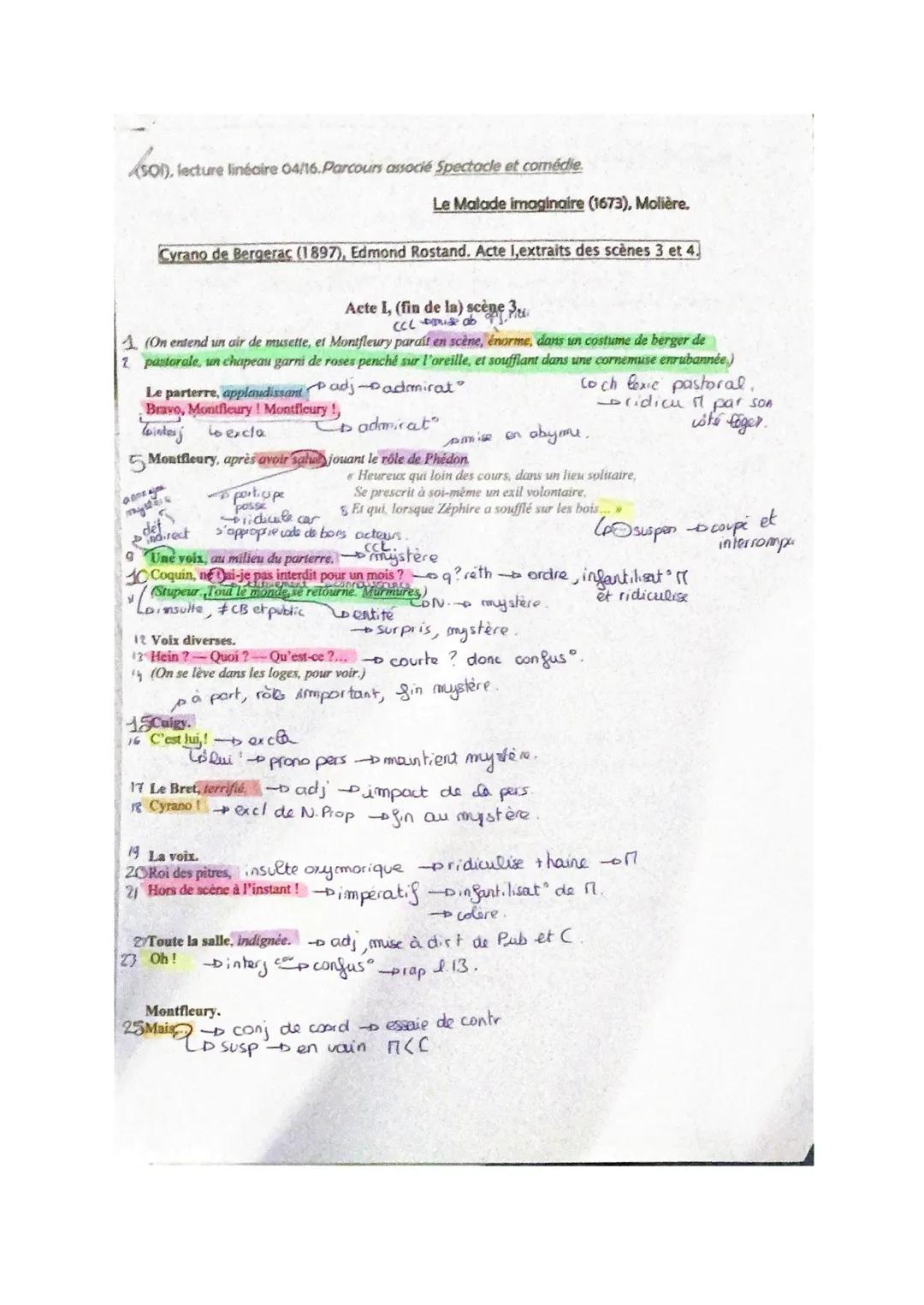 Commentaire de texte - Cyrano de Bergerac
Intro:
Cyrano de Bergerac est une pièce de théâtre en alexandrins de la fin du 19e siècle, dont
l'