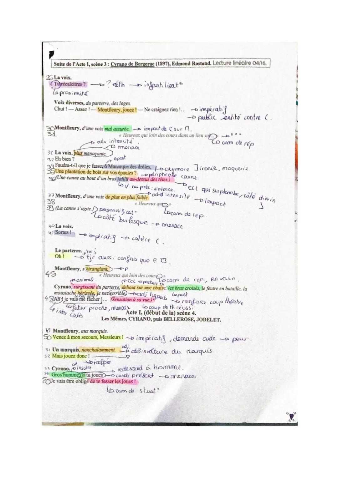 Commentaire de texte - Cyrano de Bergerac
Intro:
Cyrano de Bergerac est une pièce de théâtre en alexandrins de la fin du 19e siècle, dont
l'