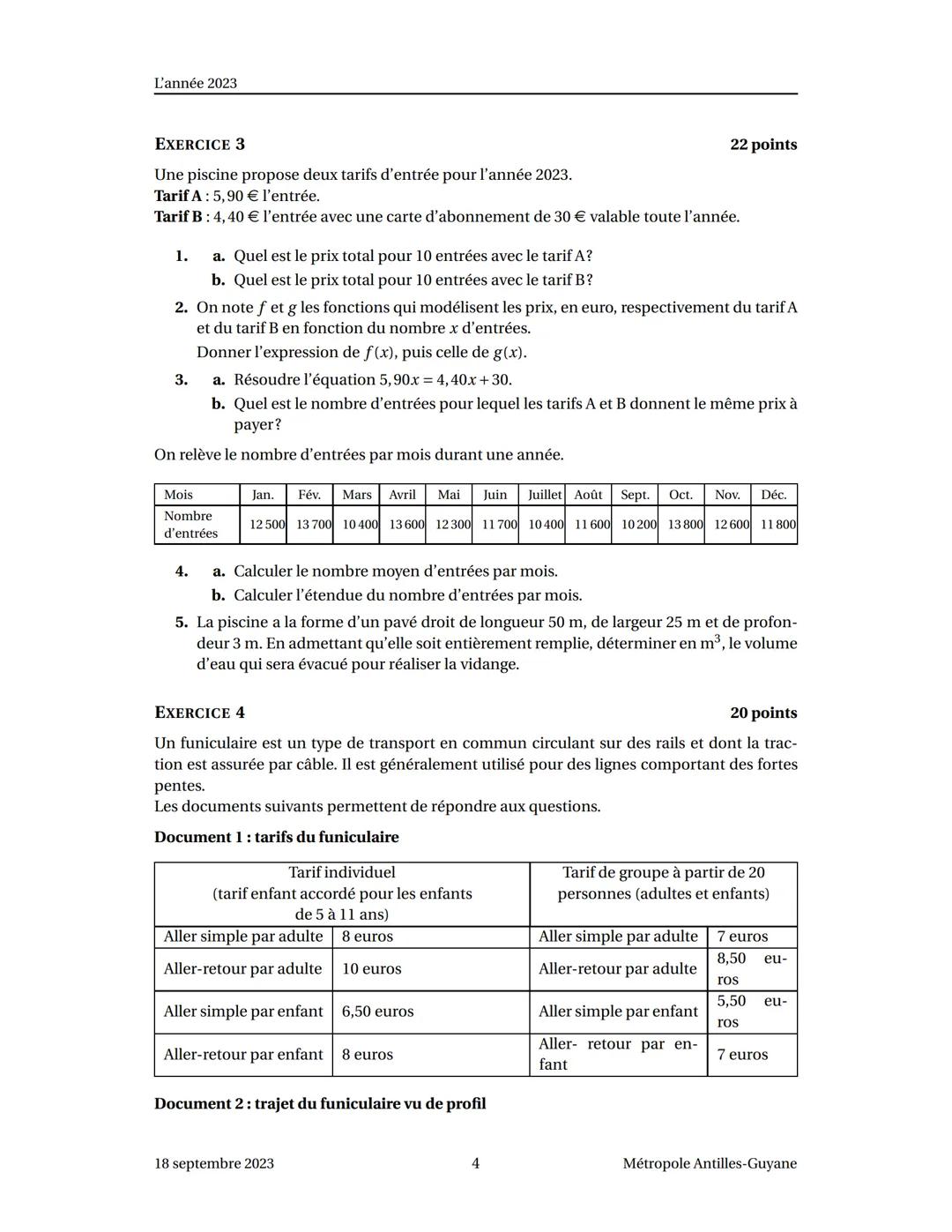 # Diplôme national du Brevet
# Métropole Antilles-Guyane 18 septembre 2023
Durée: 2 heures
Indications portant sur l'ensemble du sujet.