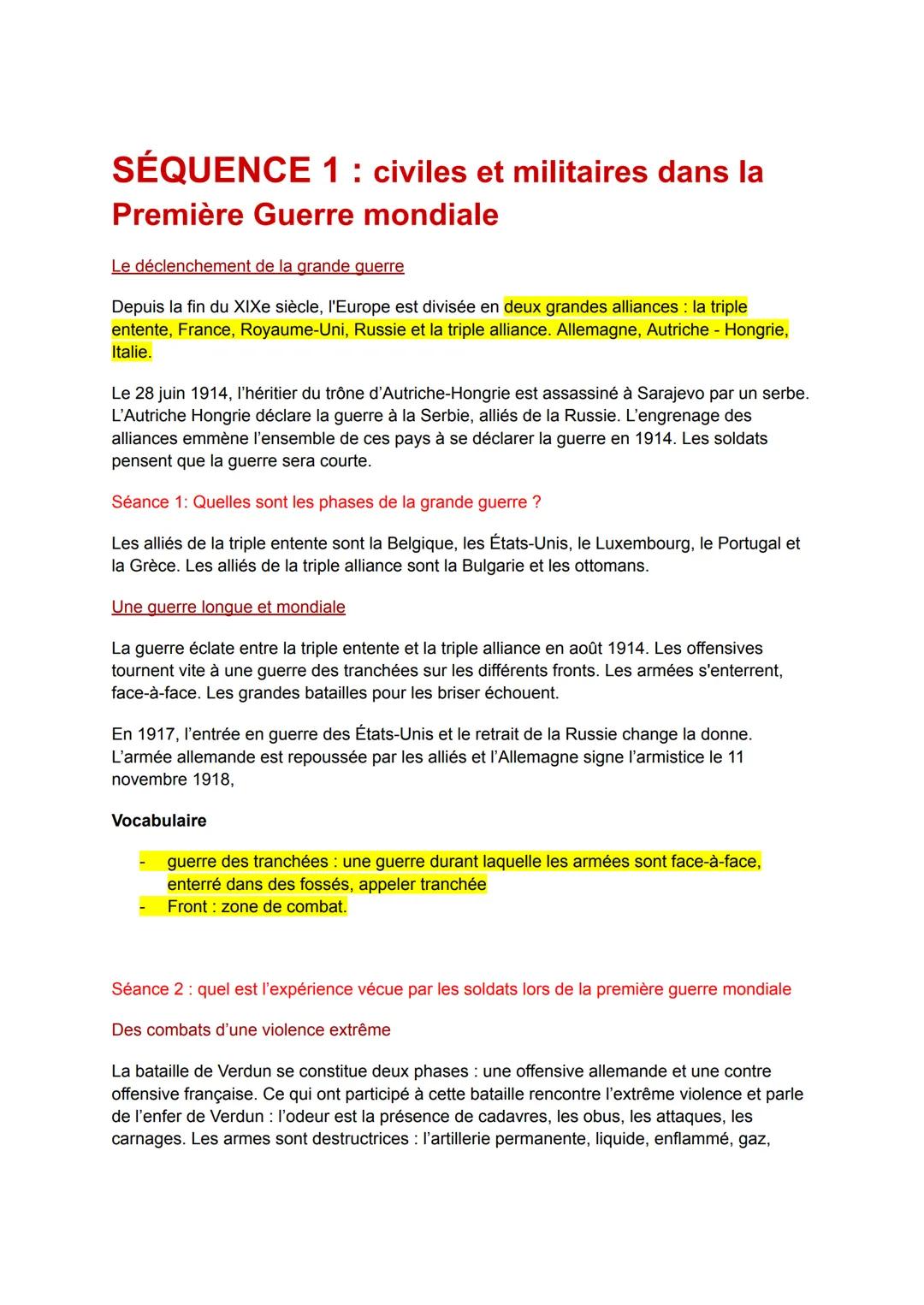 SÉQUENCE 1 : civiles et militaires dans la
Première Guerre mondiale
Le déclenchement de la grande querre
Depuis la fin du XIXe siècle, l'Eur