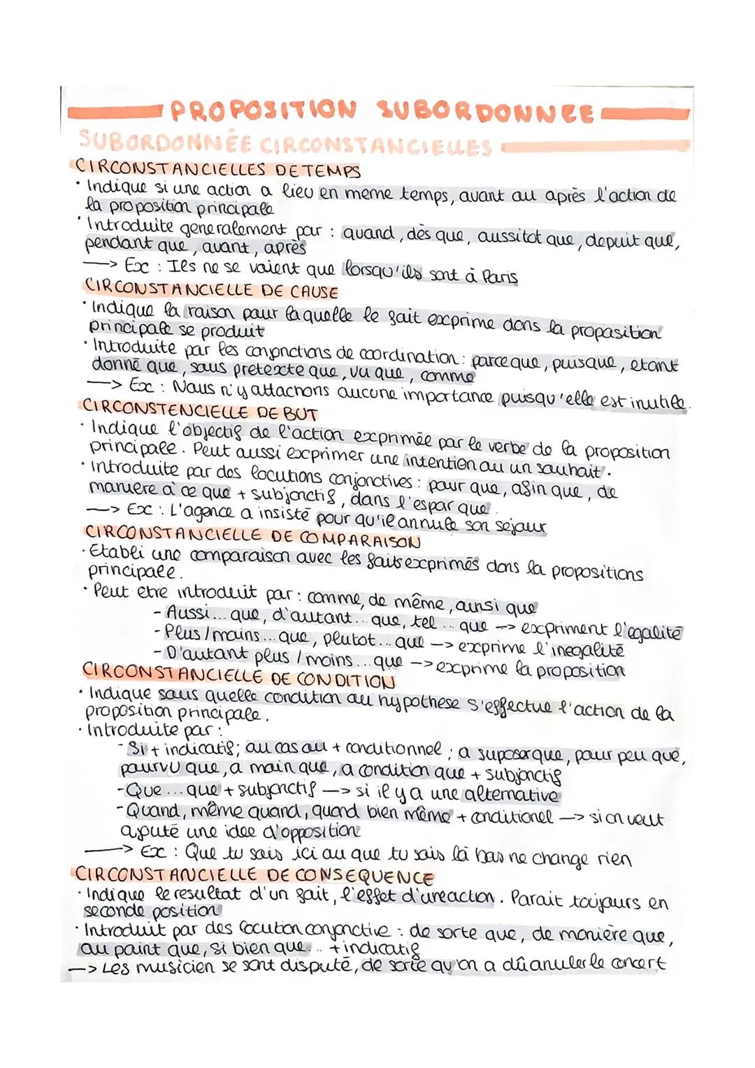 GRAMMAIRE : Les proposition subordonnée