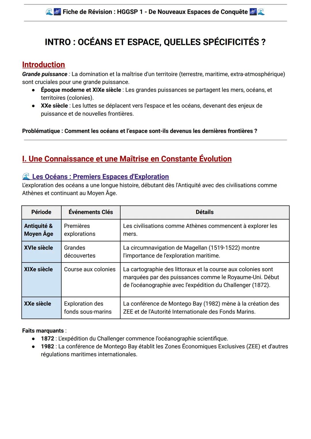 Cour détaillé - Thème 1 - Introduction : Océans et Espace, quelles Spécificité ?