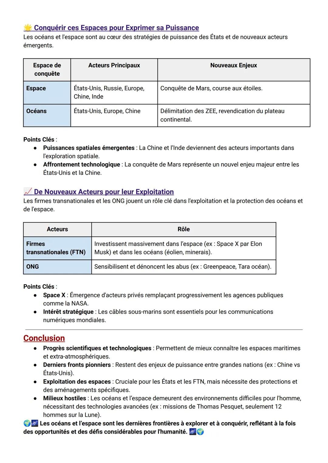 Fiche de Révision: HGGSP 1 - De Nouveaux Espaces de Conquête
INTRO: OCÉANS ET ESPACE, QUELLES SPÉCIFICITÉS ?
Introduction
Grande puissance