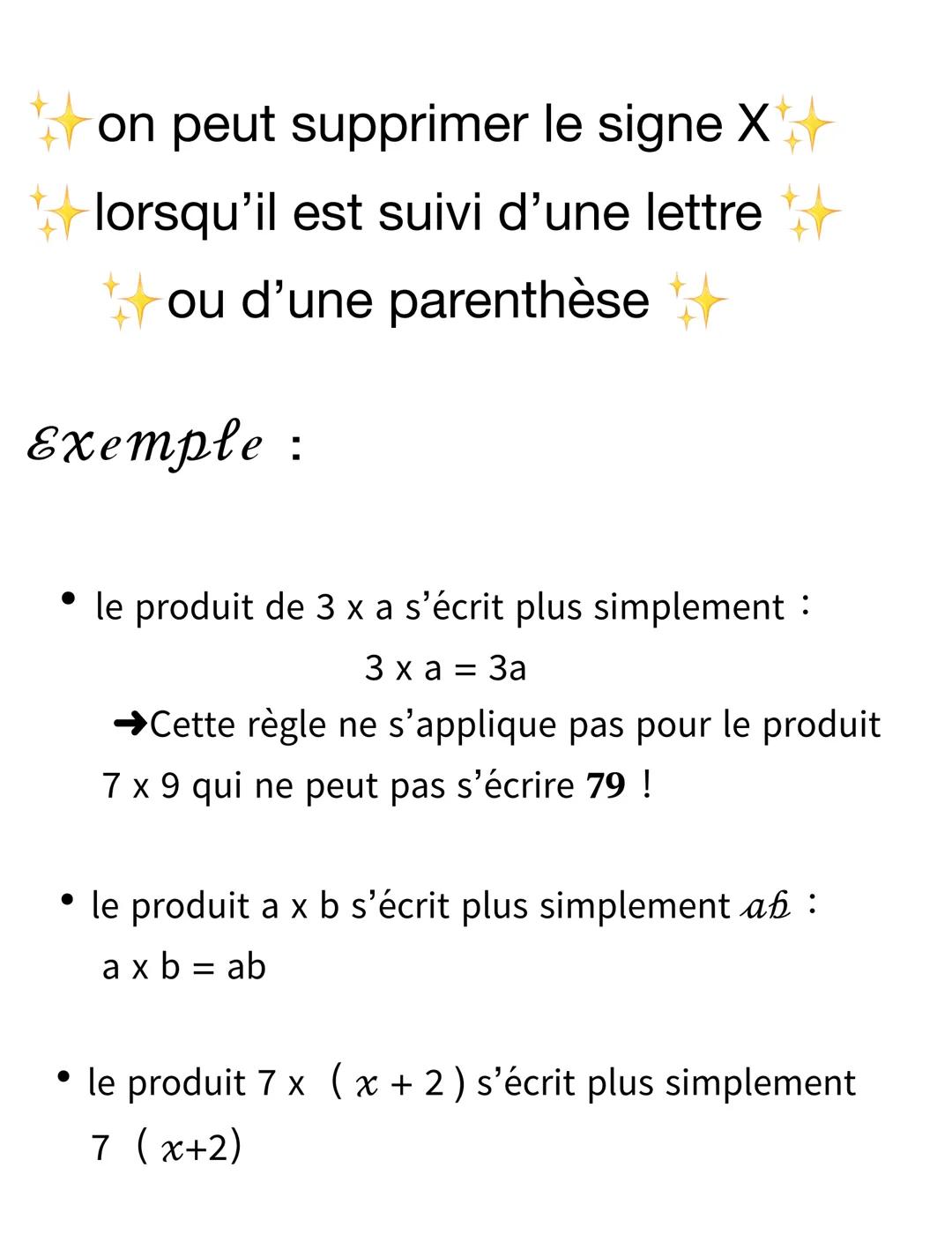 Calcul littéral
Expressions litérales
Définition:
Une expression litérale est une expression
mathématique contenant une ou plusieurs lettres