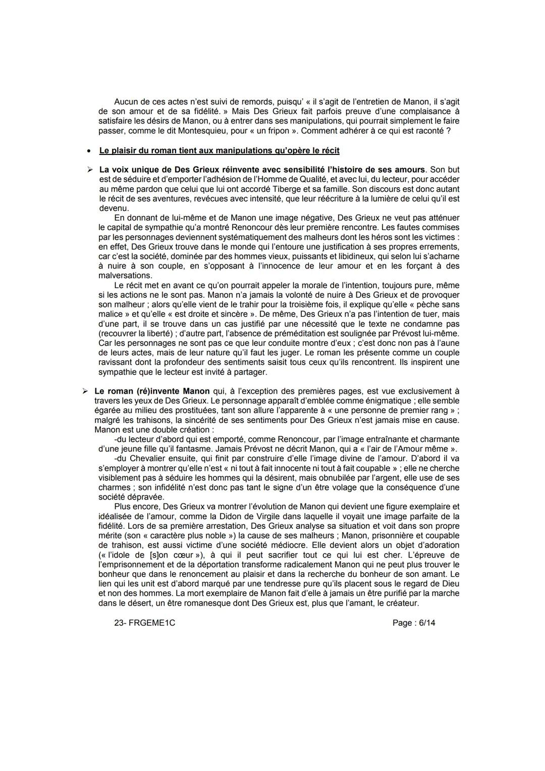 # DISSERTATION
Le plaisir de lire Manon Lescaut ne tient-il qu'au récit d'une passion amoureuse ?
Éléments de correction
En convoquant le