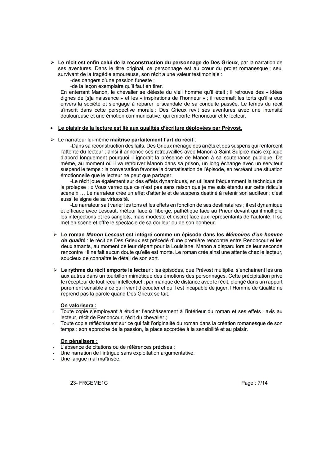 # DISSERTATION
Le plaisir de lire Manon Lescaut ne tient-il qu'au récit d'une passion amoureuse ?
Éléments de correction
En convoquant le