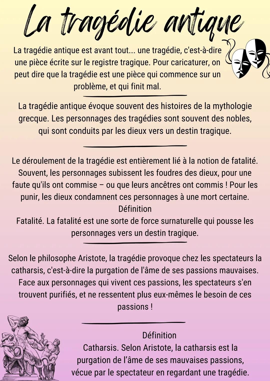 # La tragédie antique
La tragédie antique est avant tout... une tragédie, c'est-à-dire
une pièce écrite sur le registre tragique. Pour cari