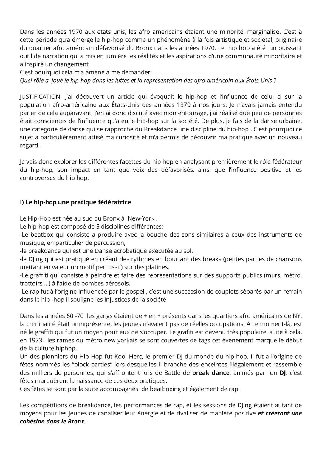 Grand Oral AMC/ LLCER (10 min) sur : le rôle du Hip Hop par rapport aux afro américains