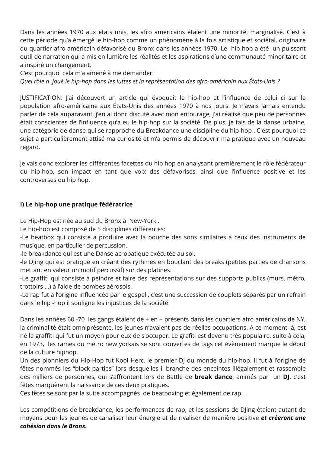 Dans les années 1970 aux etats unis, les afro americains étaient une minorité, marginalisé. C'est à
cette période qu'a émergé le hip-hop com