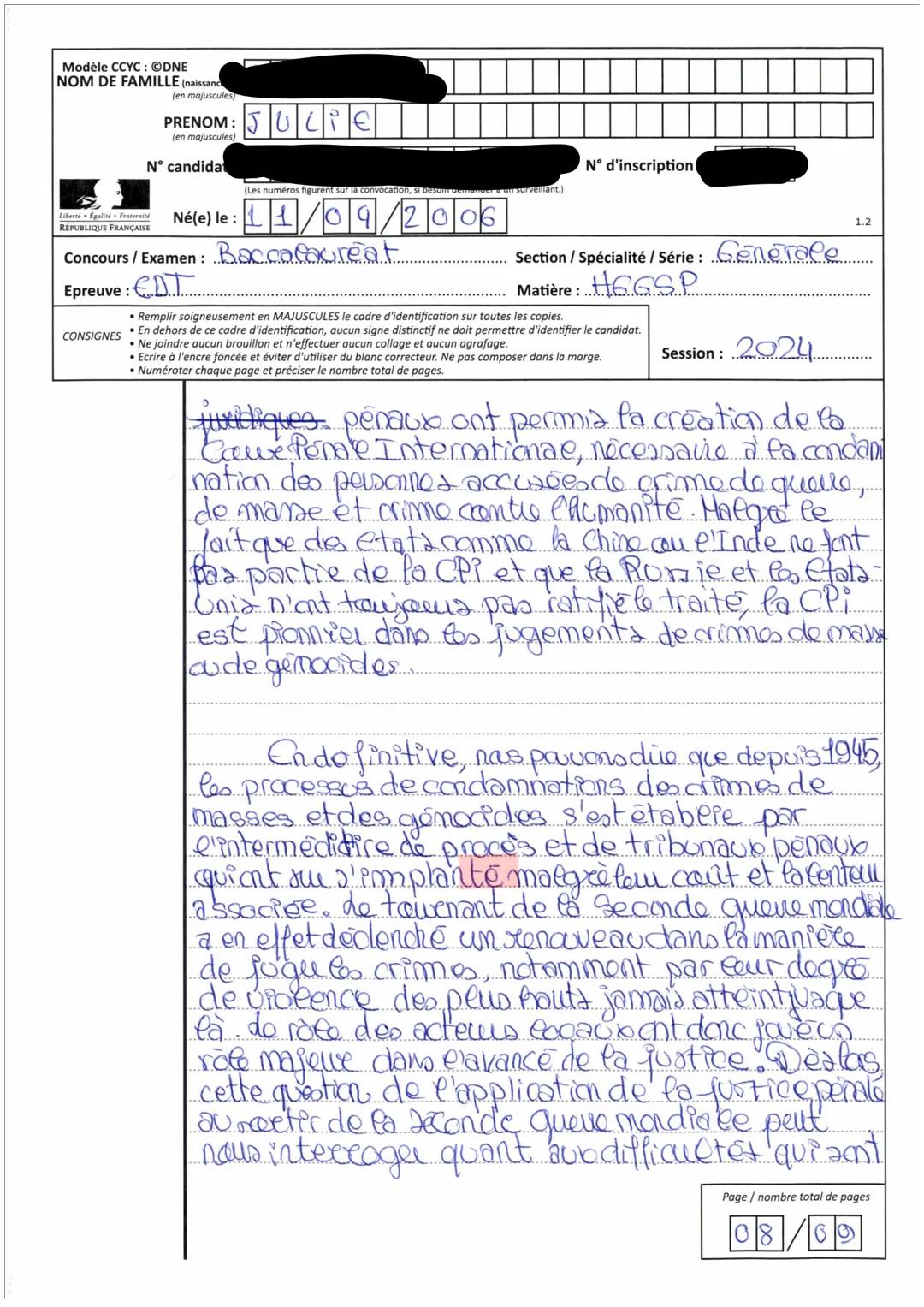 # COPIE
BACCALAURÉATS GÉNÉRAL ET
TECHNOLOGIQUE
# Epreuve
Série | Baccalauréat général
---|---
Session | 2024
Epreuve | EDS - Histoire géog