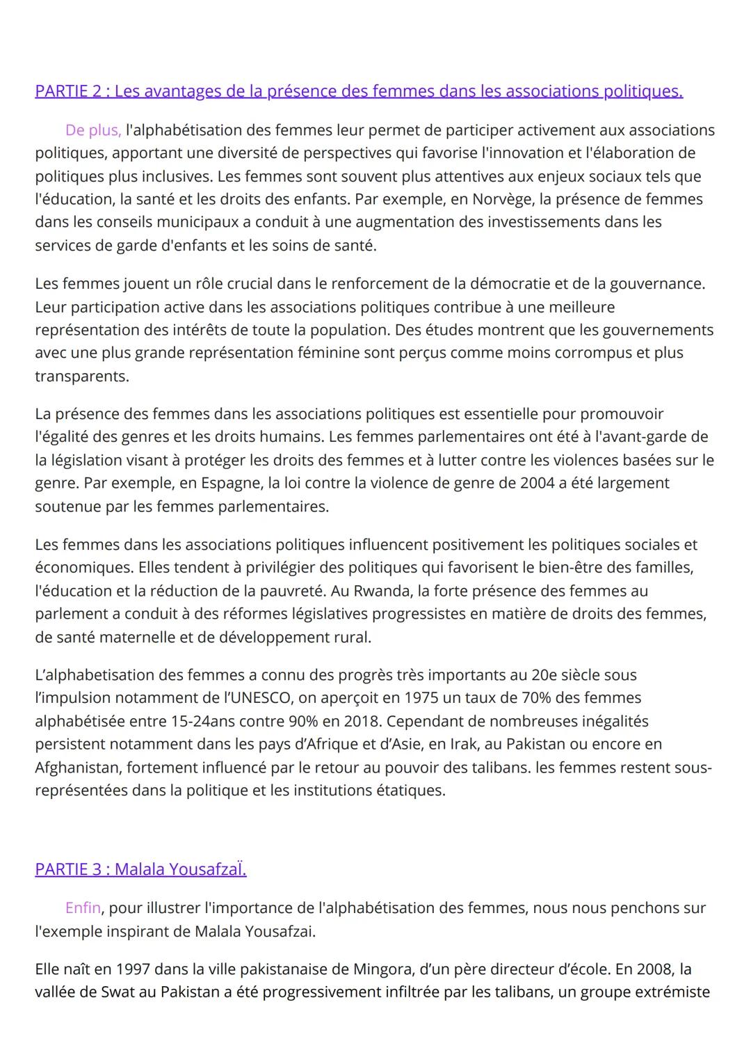 GO HGGSP:
Thème 6: Enjeu de la connaissance
Sujet : En quoi l'alphabétisation des femmes est-il un enjeu crucial dans le
développement des É