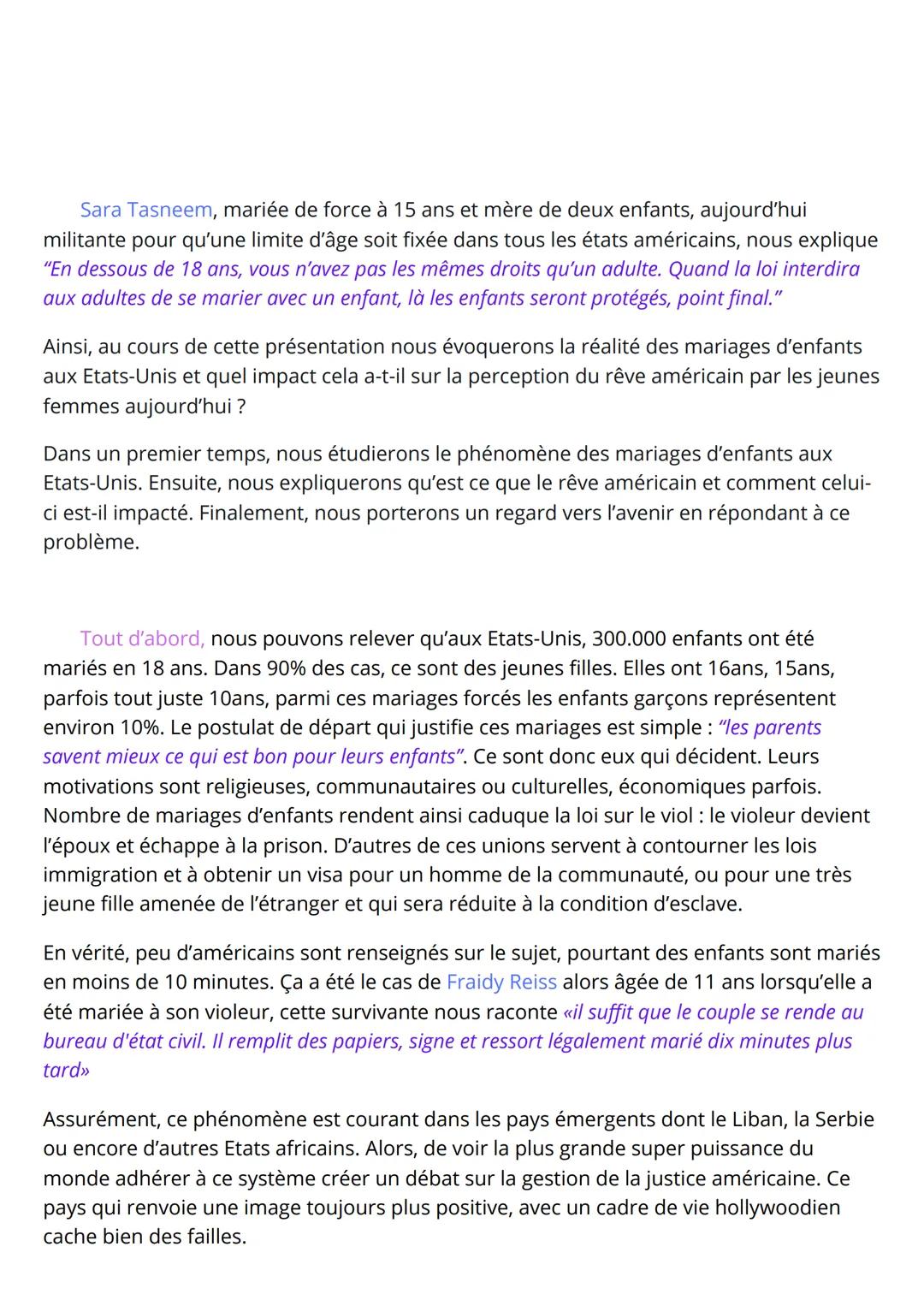 GO AMC :
Thème: Faire société
Sujet : La réalité des mariages d'enfants aux Etats-Unis : quel impact sur la perception du
rêve américain par