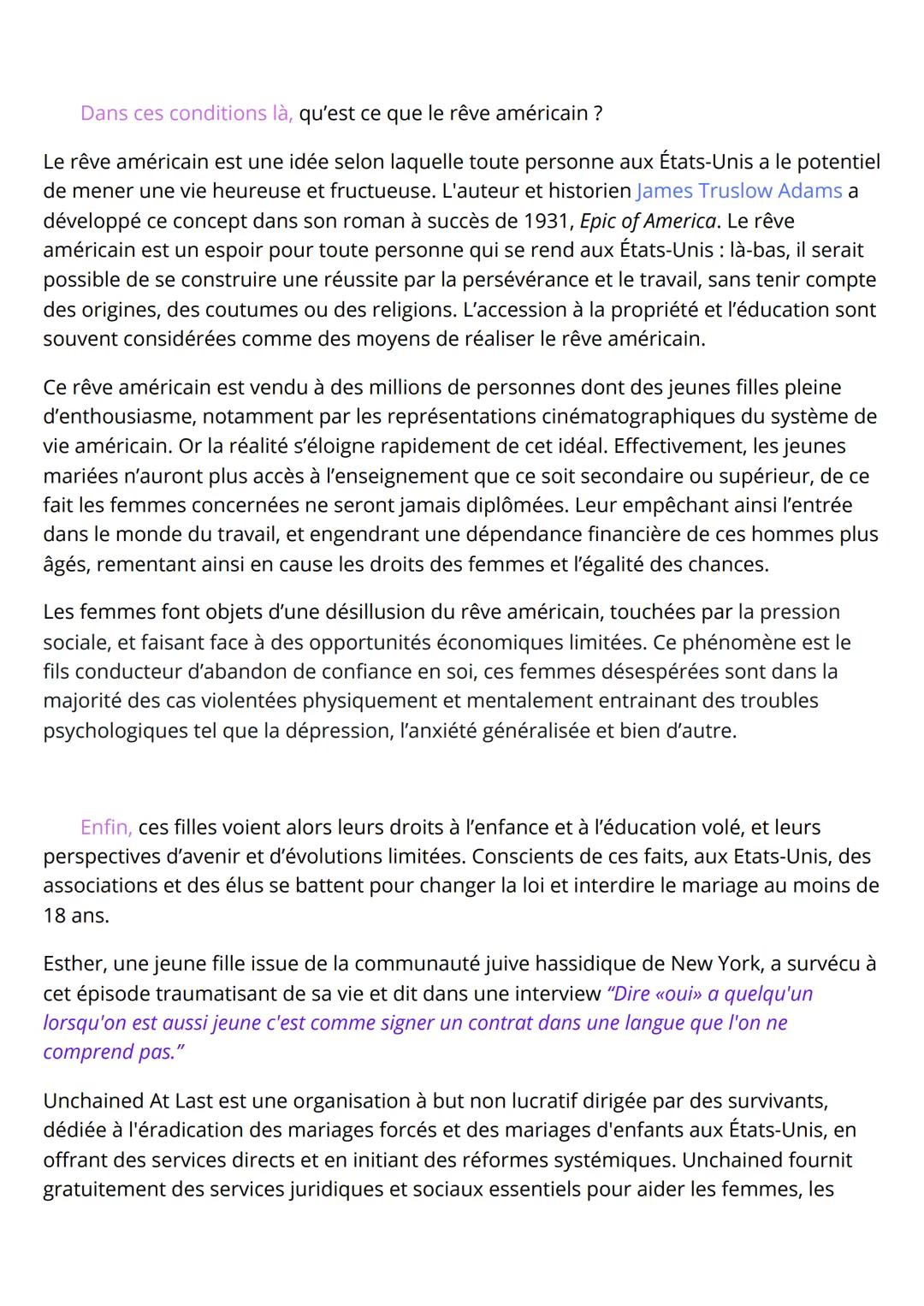 GO AMC :
Thème: Faire société
Sujet : La réalité des mariages d'enfants aux Etats-Unis : quel impact sur la perception du
rêve américain par