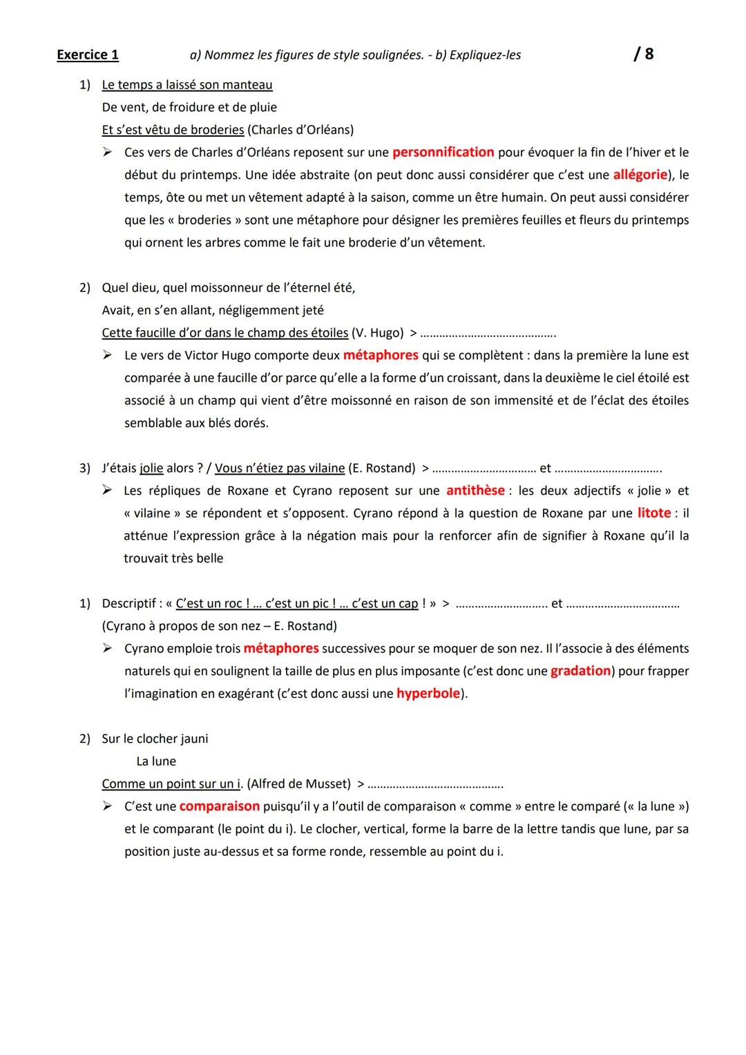 NOM/PRENΟΜ:
CLASSE :
DATE:
# Interrogation sur les figures de style
## Exercice 1
a) Nommez les figures de style soulignées. - b) Explique