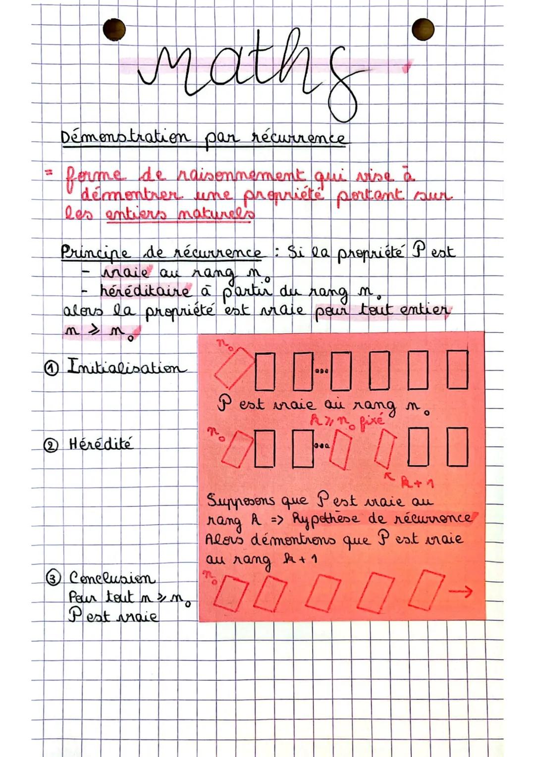 # Maths
Démonstration par récurrence
= forme de raisonnement qui vise à
démontrer une propriété portant sur
les entiers naturels.
Princip