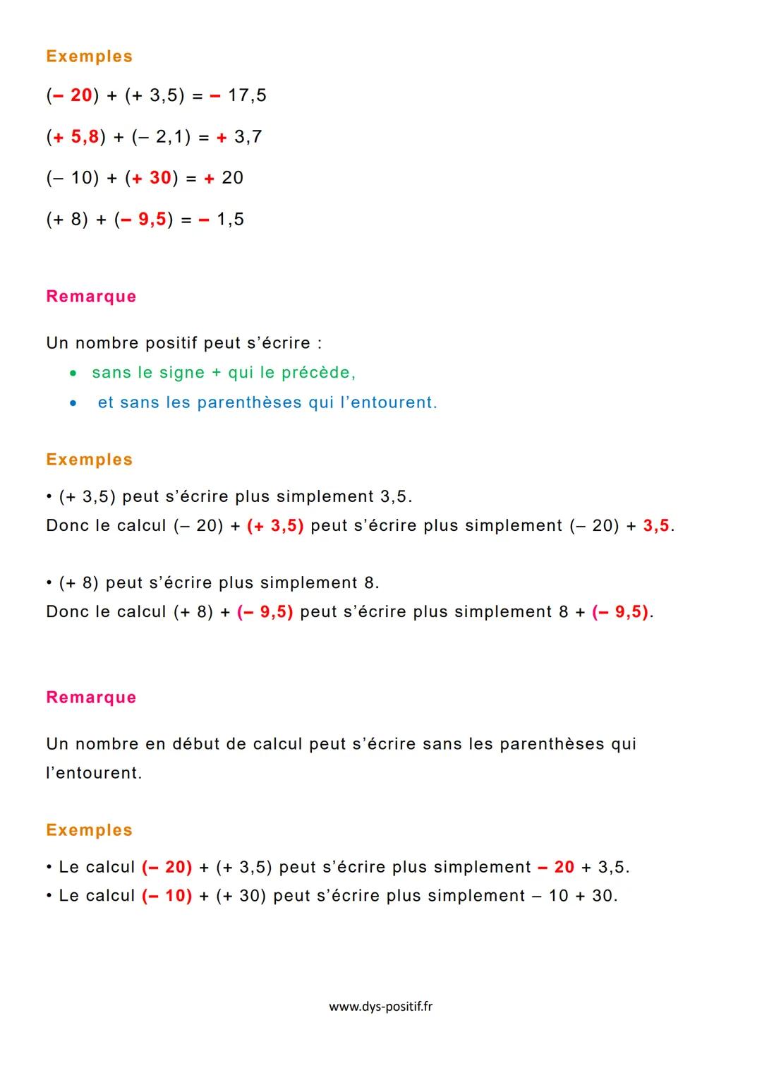 Nombres relatifs
addition - soustraction
1- Rappels
Un nombre relatif est composé de :
. un signe (positif ou négatif)
•
une partie numériqu