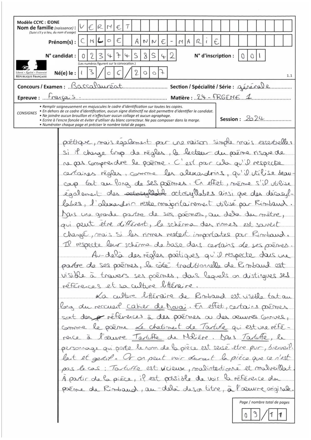 REPUBLIQUE FRANÇAISE
Série
Session
Epreuve
Sujet
MINISTÈRE
DE L'EDUCATION
NATIONALE
Nom de famille (naissance, usage)
Prénom(s)
N° Candidat