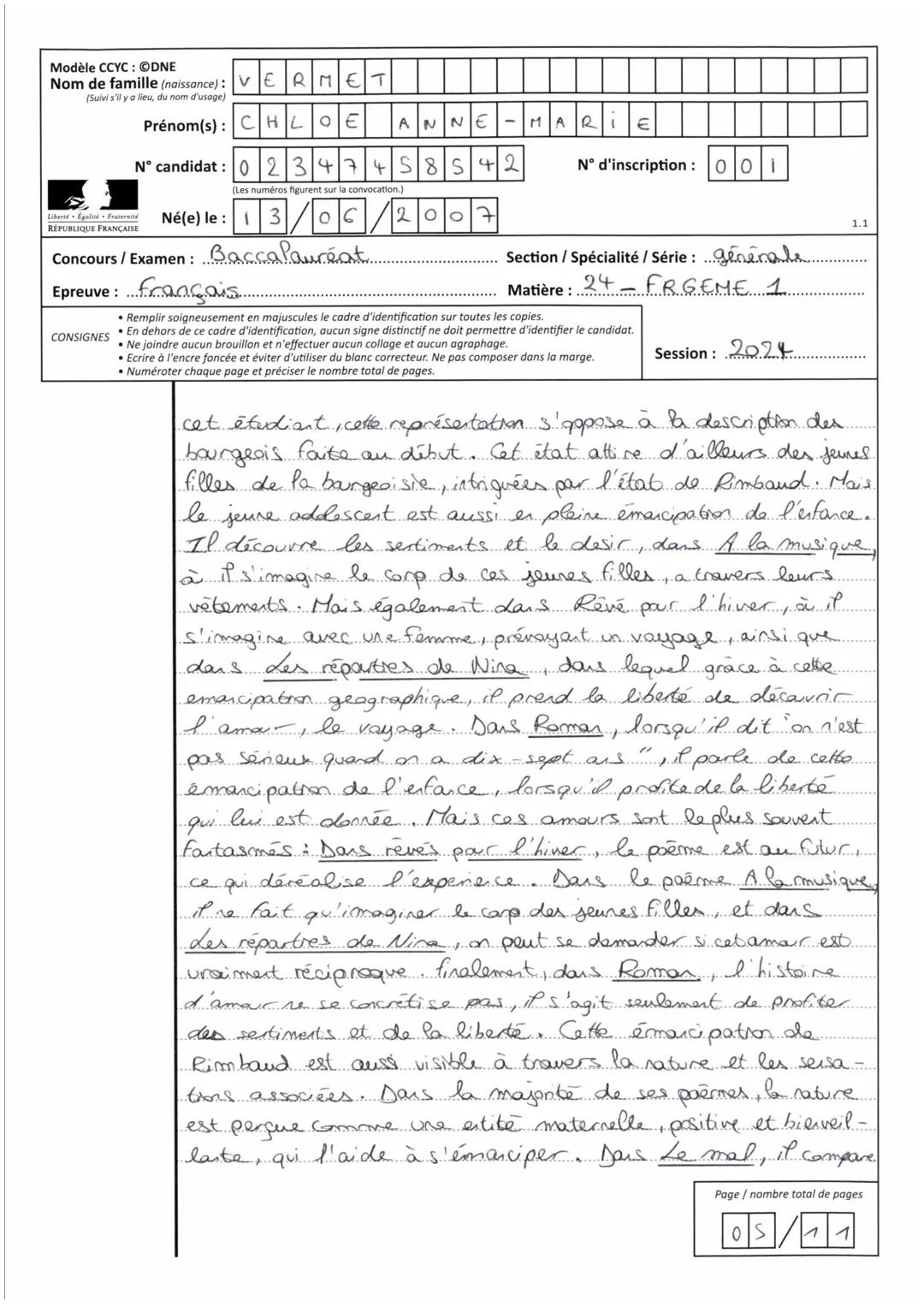 REPUBLIQUE FRANÇAISE
Série
Session
Epreuve
Sujet
MINISTÈRE
DE L'EDUCATION
NATIONALE
Nom de famille (naissance, usage)
Prénom(s)
N° Candidat