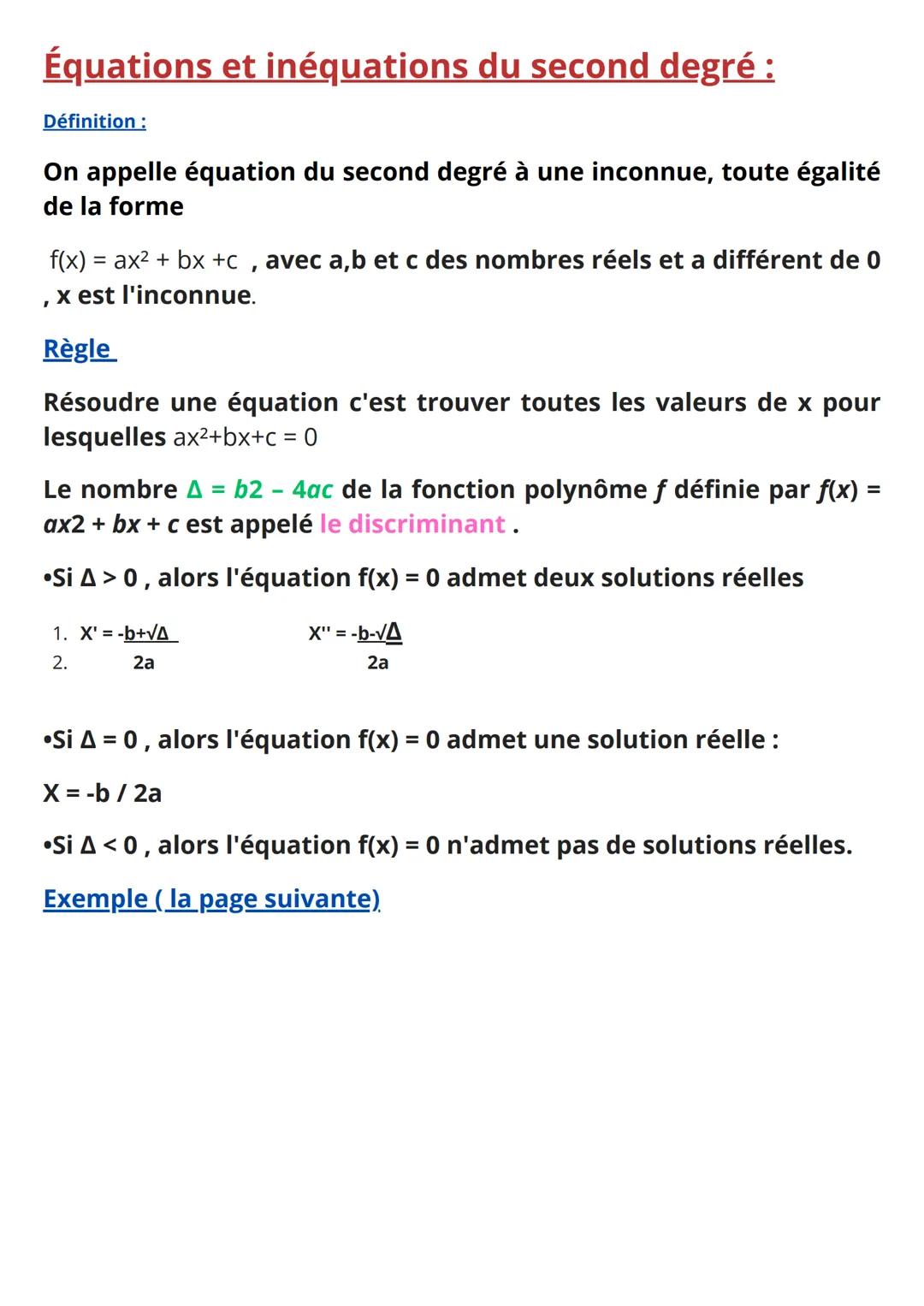 Rappel sur les équations polynômes du second degré