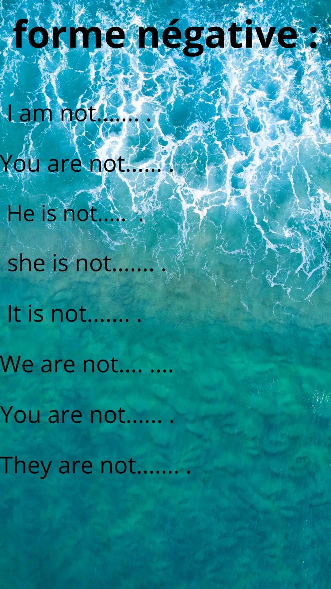 Anglais
BE Forme Interrogative:
Am I.........?
Are you.....?
Is he .........?.
Is she.........?
Is it............?
Are we.......?
Are you...
