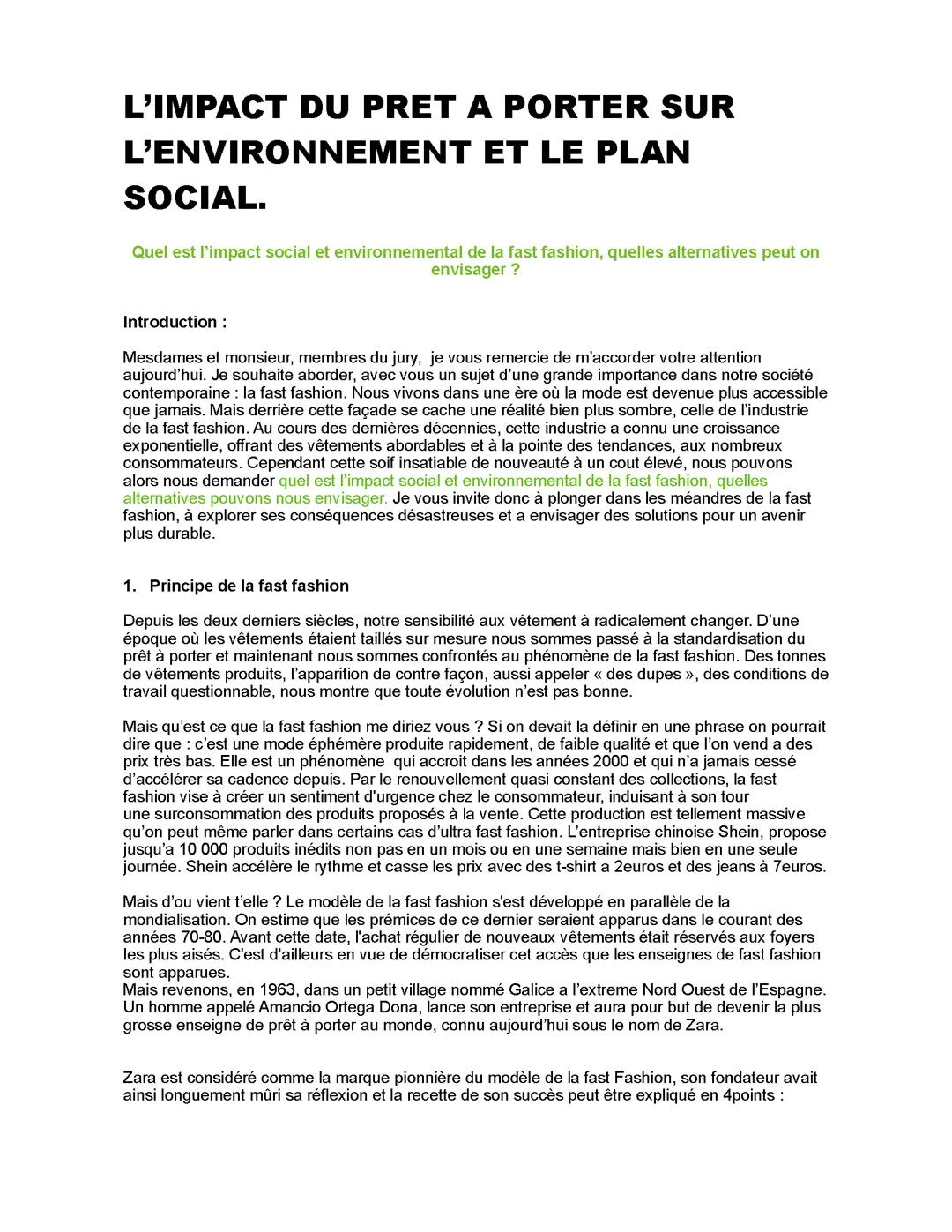 GRAND ORAL : Ses/ fast fashion