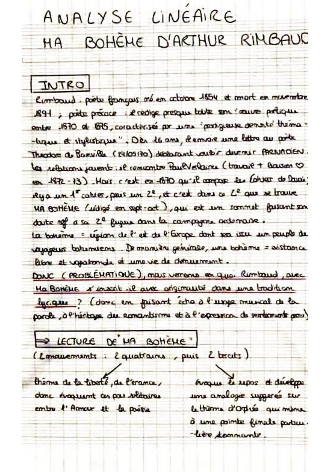 ANALYSE CINÉAIRE
MA BOHÈME D'ARTHUR RIMBAUC
INTRO
Rimbaud poète frangous mé en actotone 1654 et mort en moventare
1891, parte précoce il re