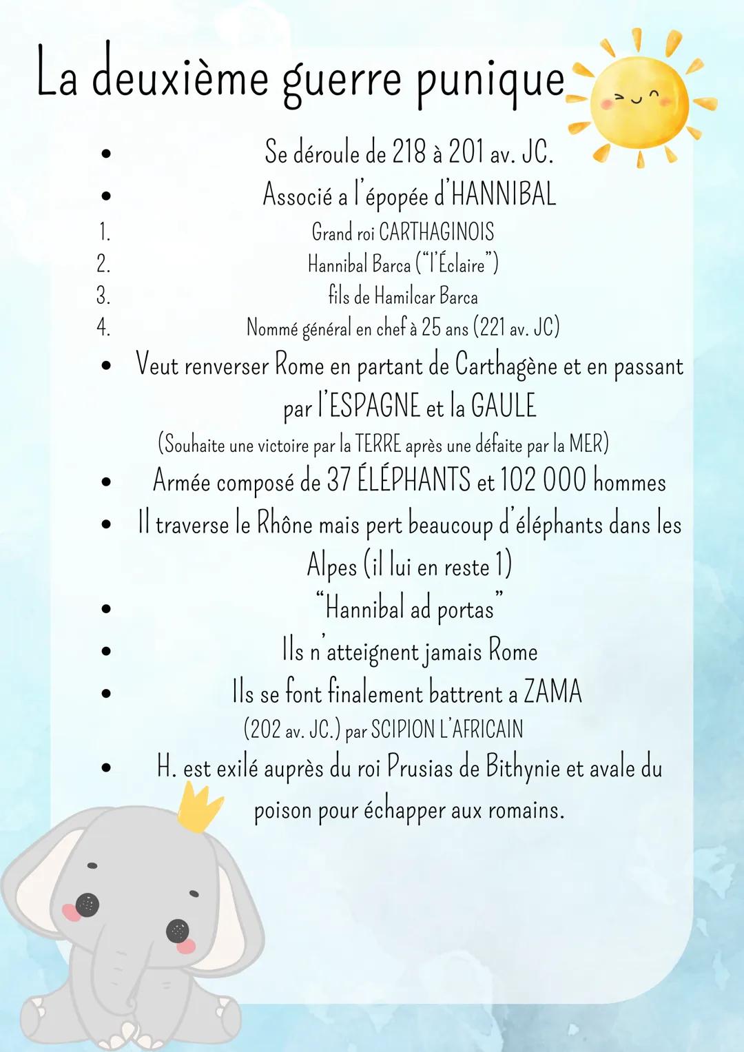 # Les guerres puniques
- Se déroule au 3e et 2e siècles av.
JC.
- Elles opposent ROME et CARTHAGE
- CARTHAGE:
1. Est une ancienne cité phén