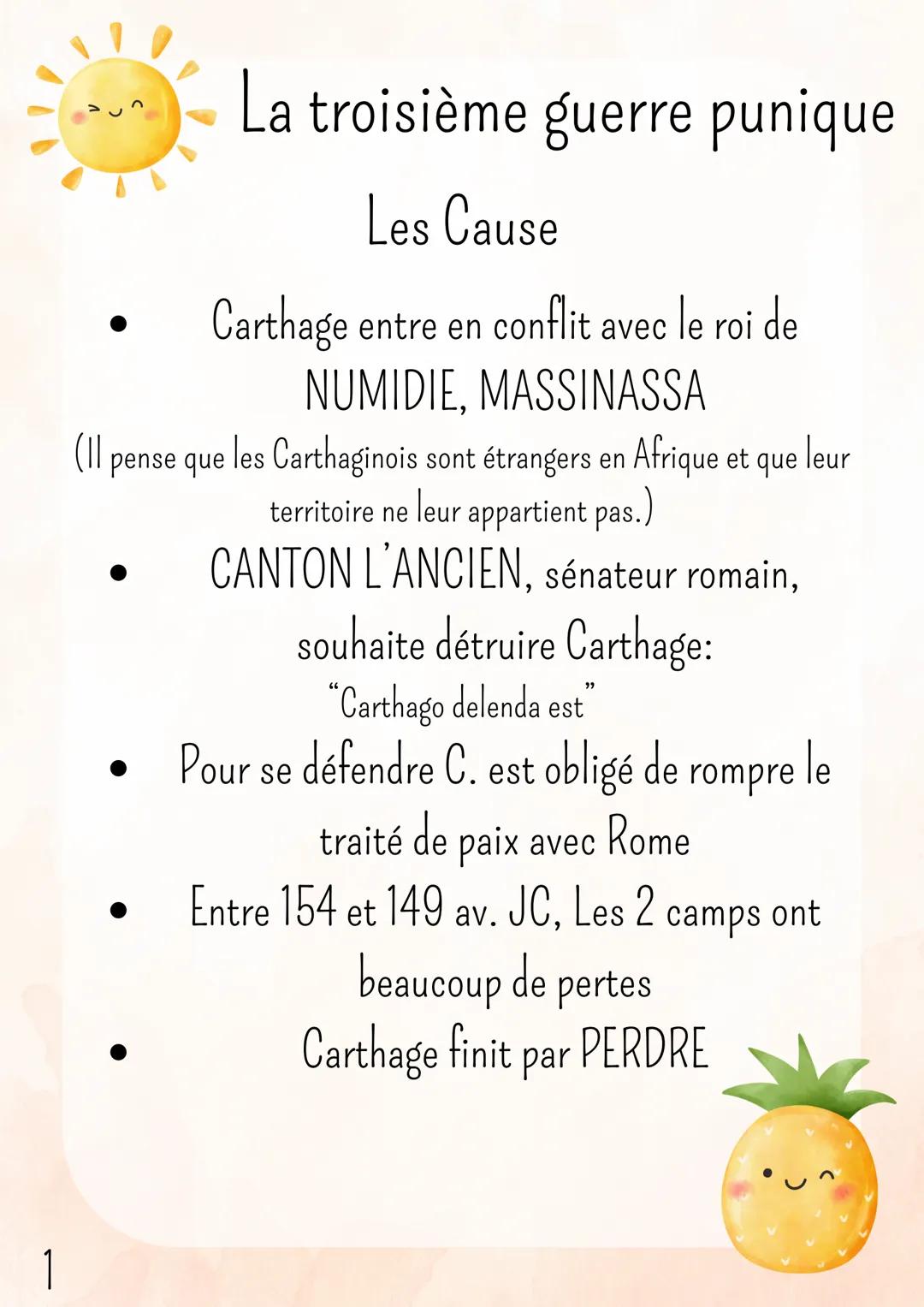 # Les guerres puniques
- Se déroule au 3e et 2e siècles av.
JC.
- Elles opposent ROME et CARTHAGE
- CARTHAGE:
1. Est une ancienne cité phén