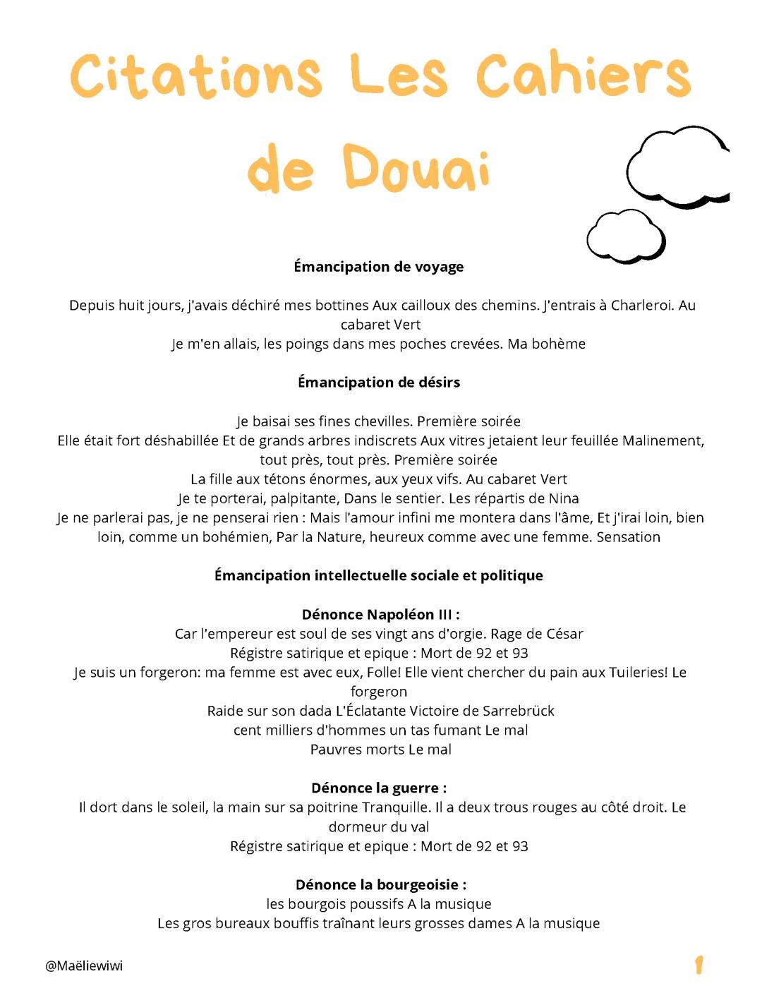 Citation les cahiers de Douai, bac de français, première