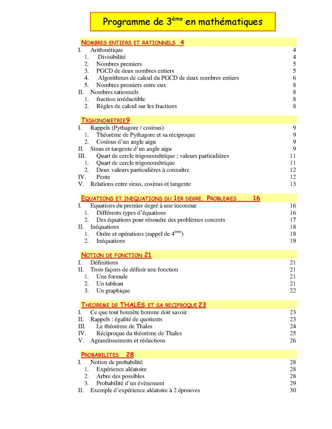 Programme de Maths 3e