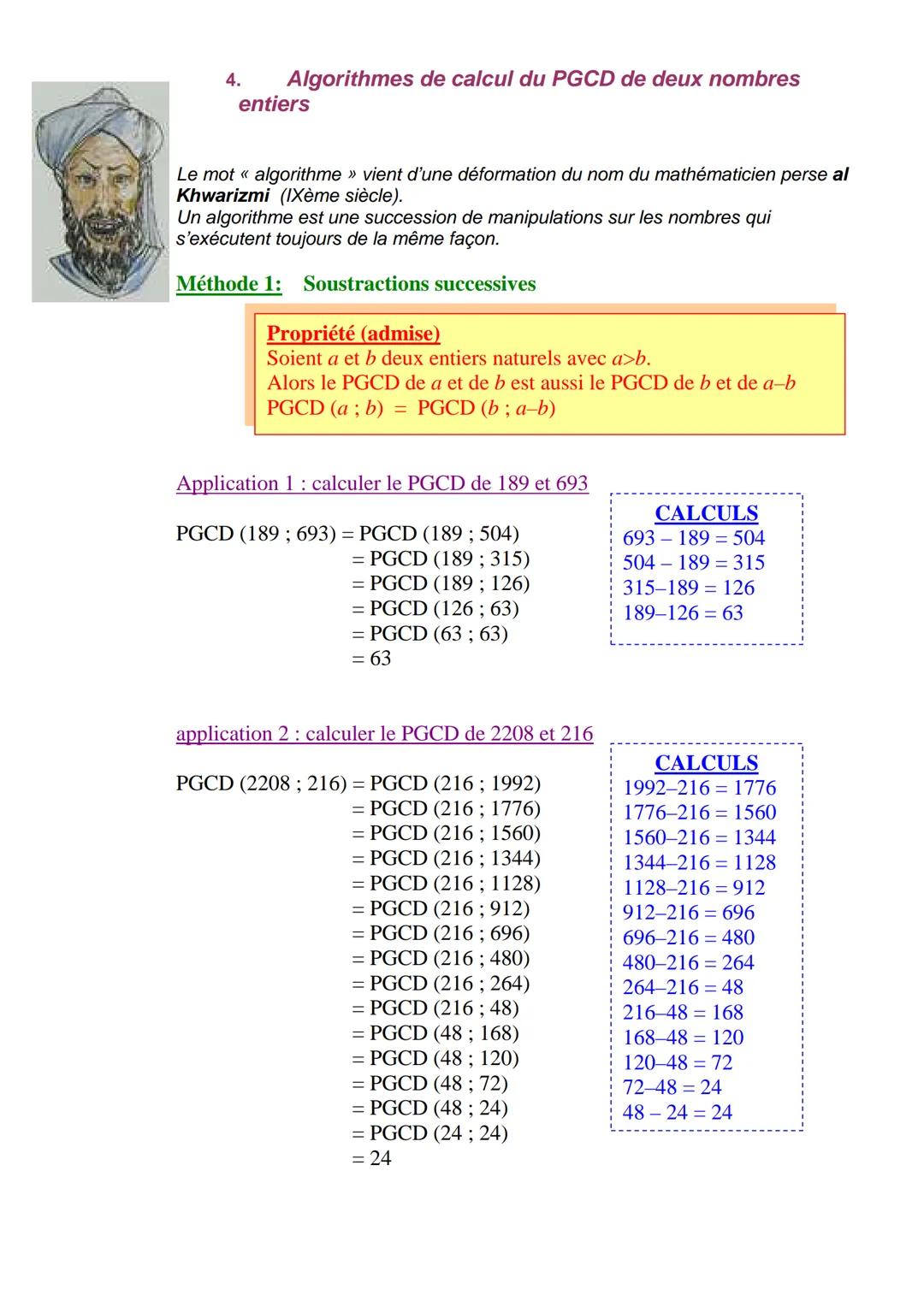 Programme de 3ème en mathématiques
NOMBRES ENTIERS ET RATIONNELS 4
Arithmétique
I.
1.
Divisibilité
2.
Nombres premiers
3.
4.
5.
PGCD de deux