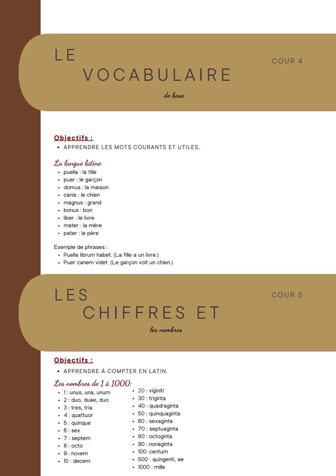 PROGRAMME DE 5EME
EN LATIN INTRODUCTION
À LA LANGUE
et à la culture latine
COUR 1
Objectifs :
• COMPRENDRE L'IMPORTANCE DU LATIN ET DE LA CU