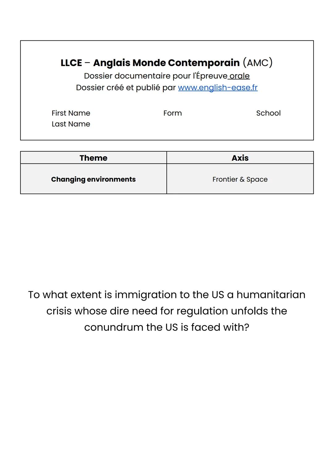 Dossier Oral AMC Immigration in the United States