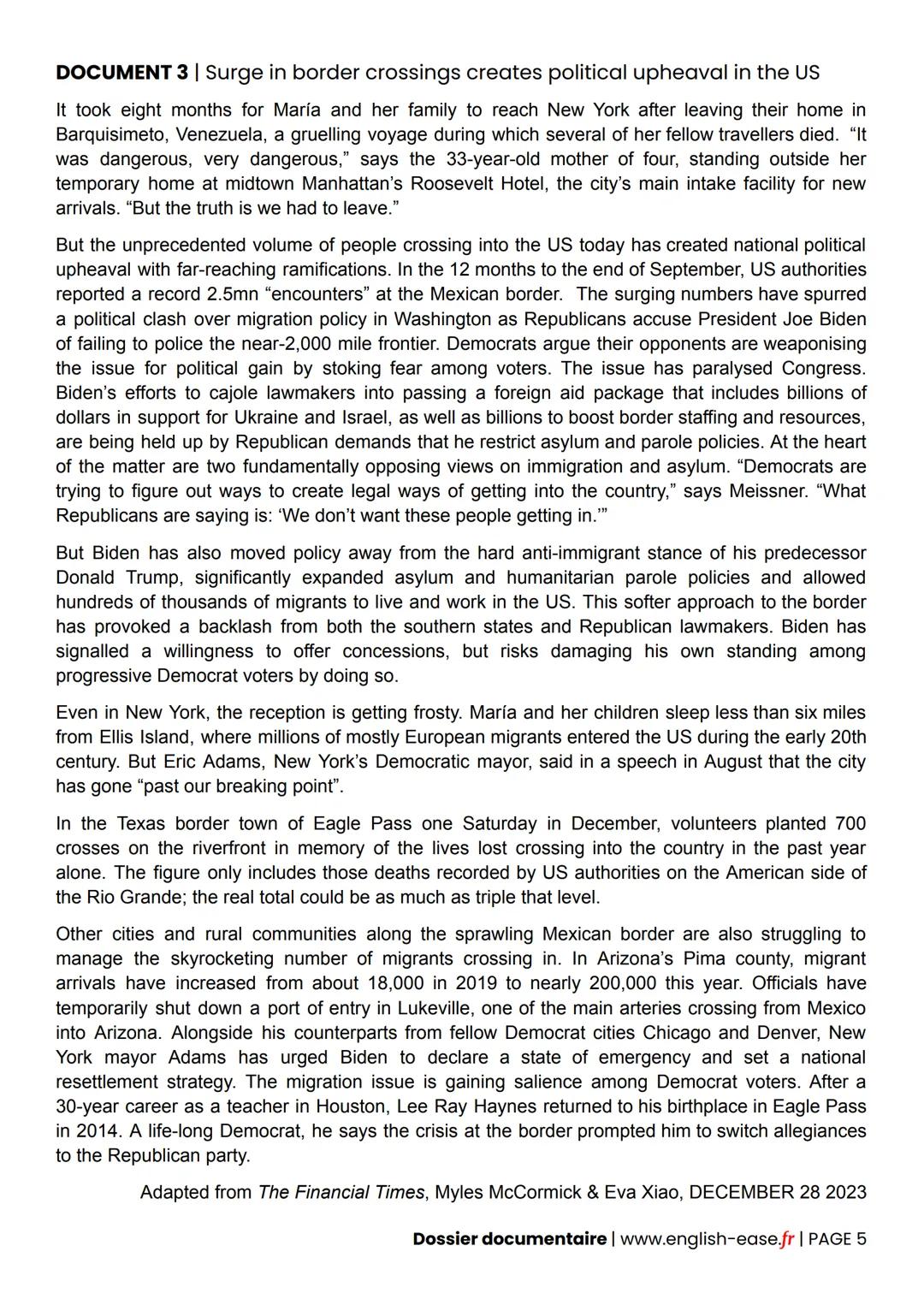 LLCE - Anglais Monde Contemporain (AMC)
Dossier documentaire pour l'Épreuve orale
Dossier créé et publié par www.english-ease.fr
First Name