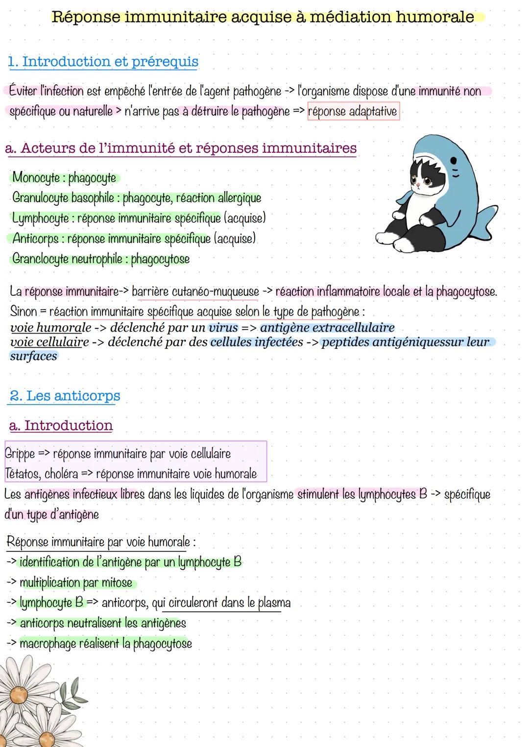 # Réponse immunitaire acquise à médiation humorale
1. Introduction et prérequis
Éviter l'infection est empêché l'entrée de l'agent pathog