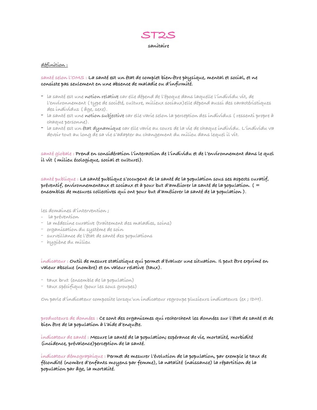 définition ST2S santé