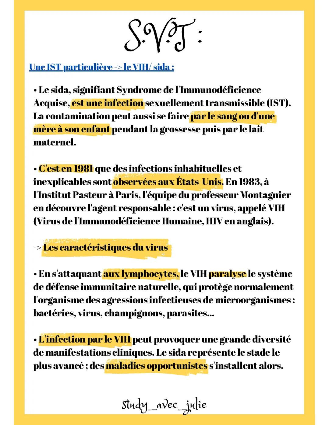 Une IST particulière -> le VIH/ sida