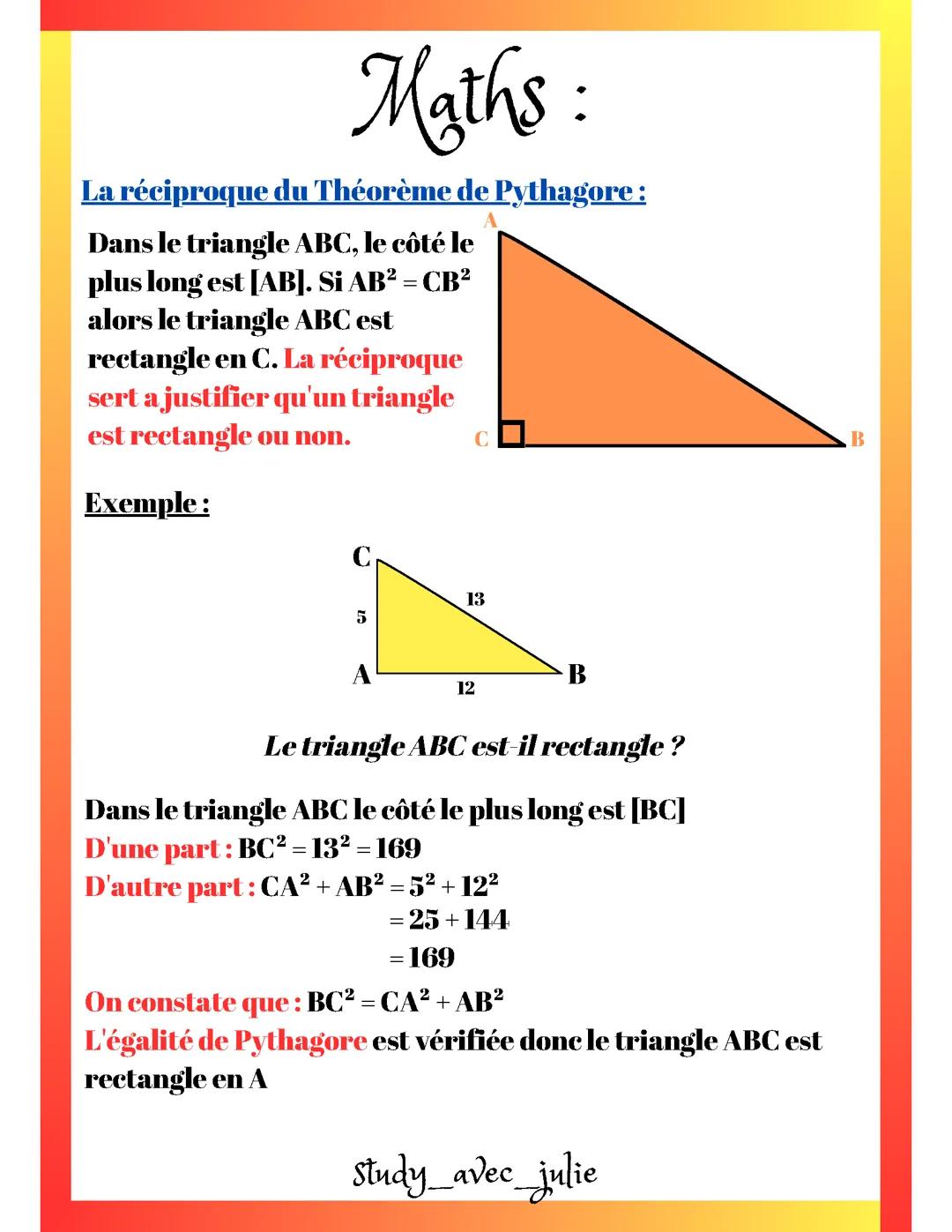 La réciproque du Théorème de Pythagore