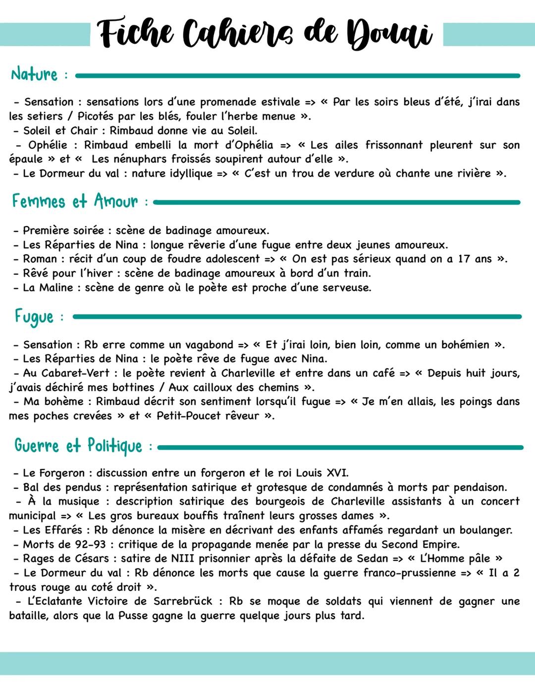 Nature :
- Sensation
Fiche Cahiers de Donai
sensations lors d'une promenade estivale => « Par les soirs bleus d'été, j'irai dans
les setiers