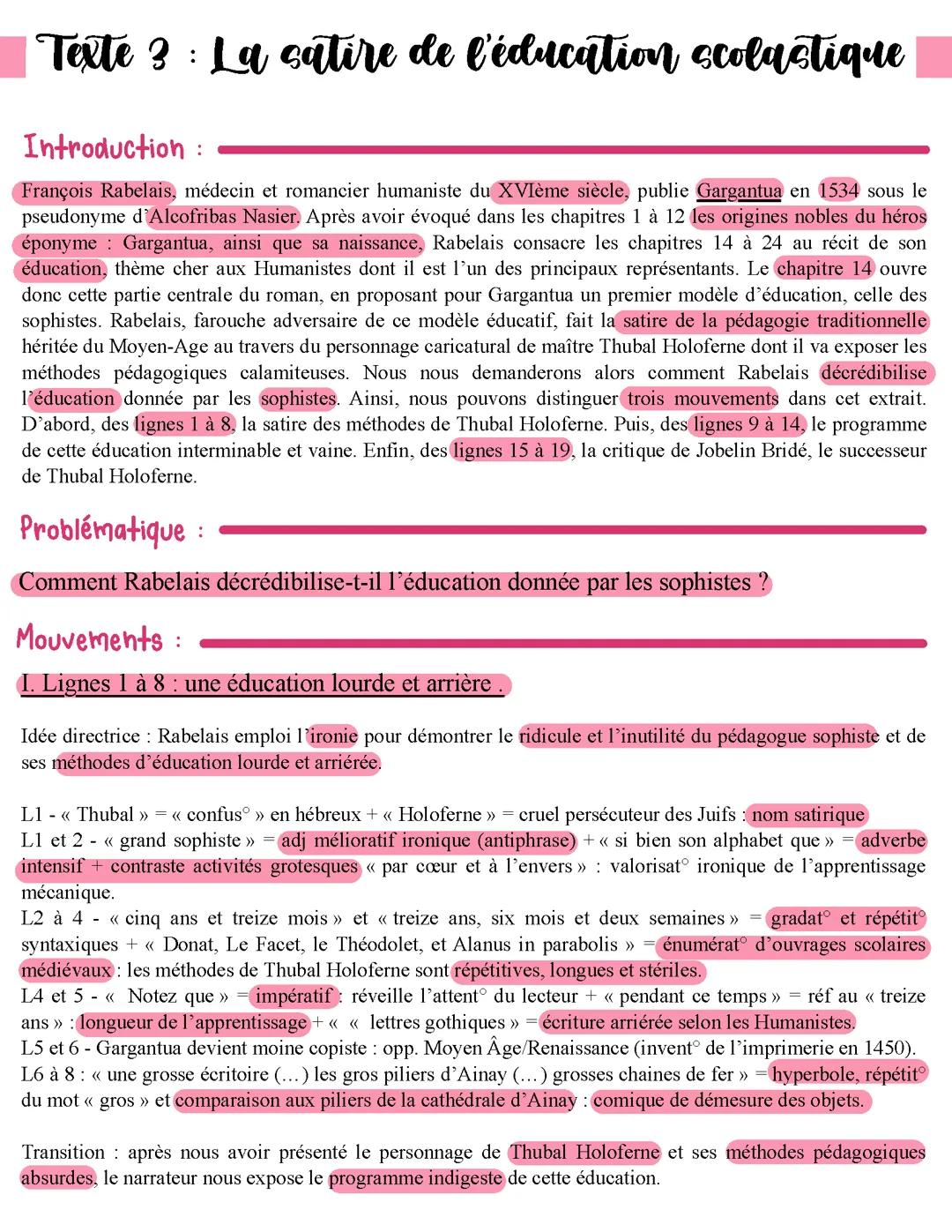 Explication linéaire du chapitre 14 de Gargantua de François Rabelais