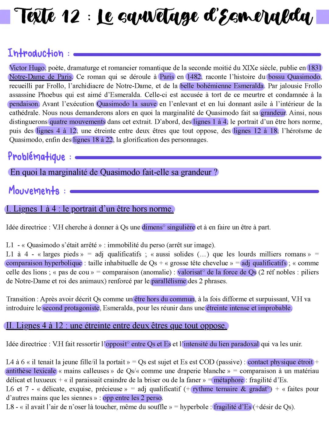 Explication linéaire du sauvetage d’Esmeralda par Quasimodo dans Notre-Dame de Paris de Victor Hugo
