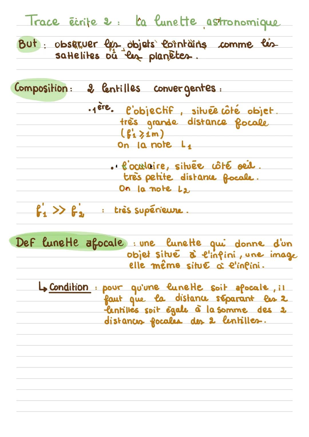 CHAP 7 Physique
ség 13
Formation d'images
Trace écrite 1: La Centille convergente ~ Rappels ~
Trace écrite 2: La lunette astronomique CHAP 7