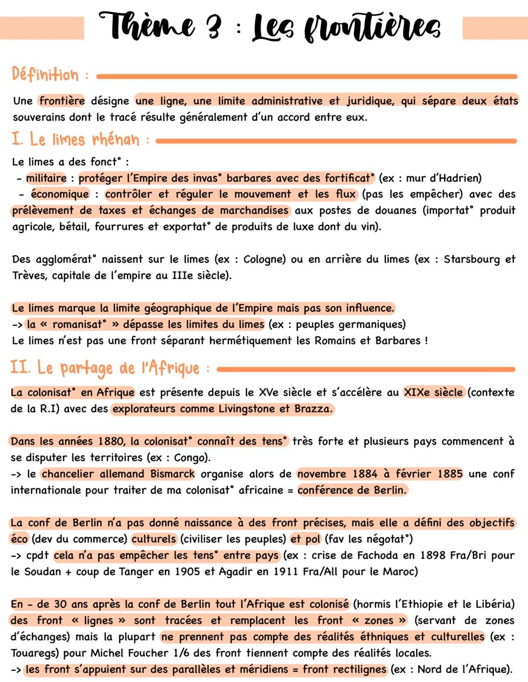 Fiche de révision sur les frontières