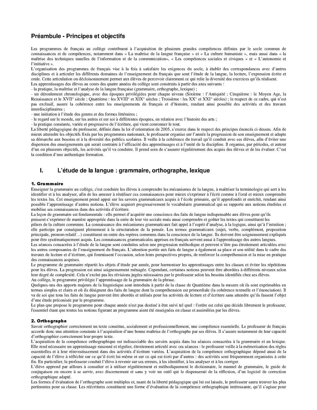 Programme de français 3eme