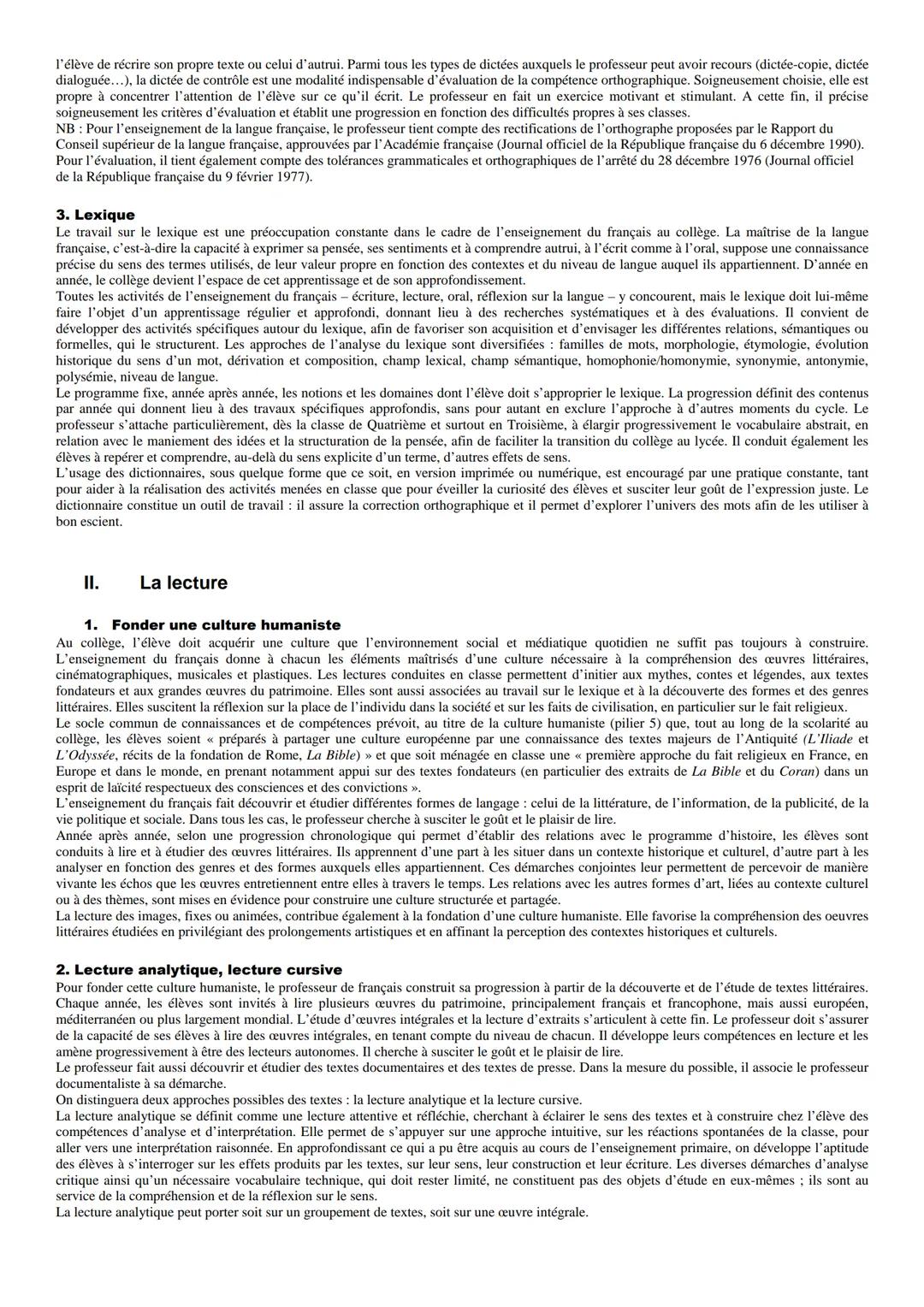Préambule - Principes et objectifs
Les programmes de français au collège contribuent à l'acquisition de plusieurs grandes compétences défini
