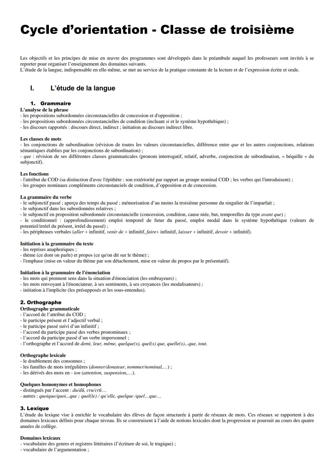 Préambule - Principes et objectifs
Les programmes de français au collège contribuent à l'acquisition de plusieurs grandes compétences défini