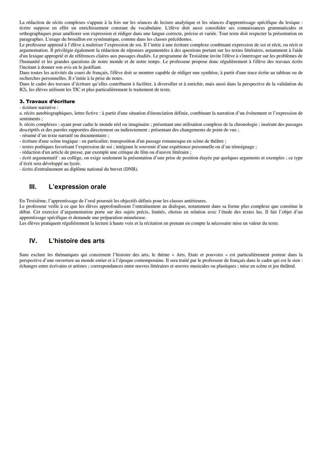 Préambule - Principes et objectifs
Les programmes de français au collège contribuent à l'acquisition de plusieurs grandes compétences défini