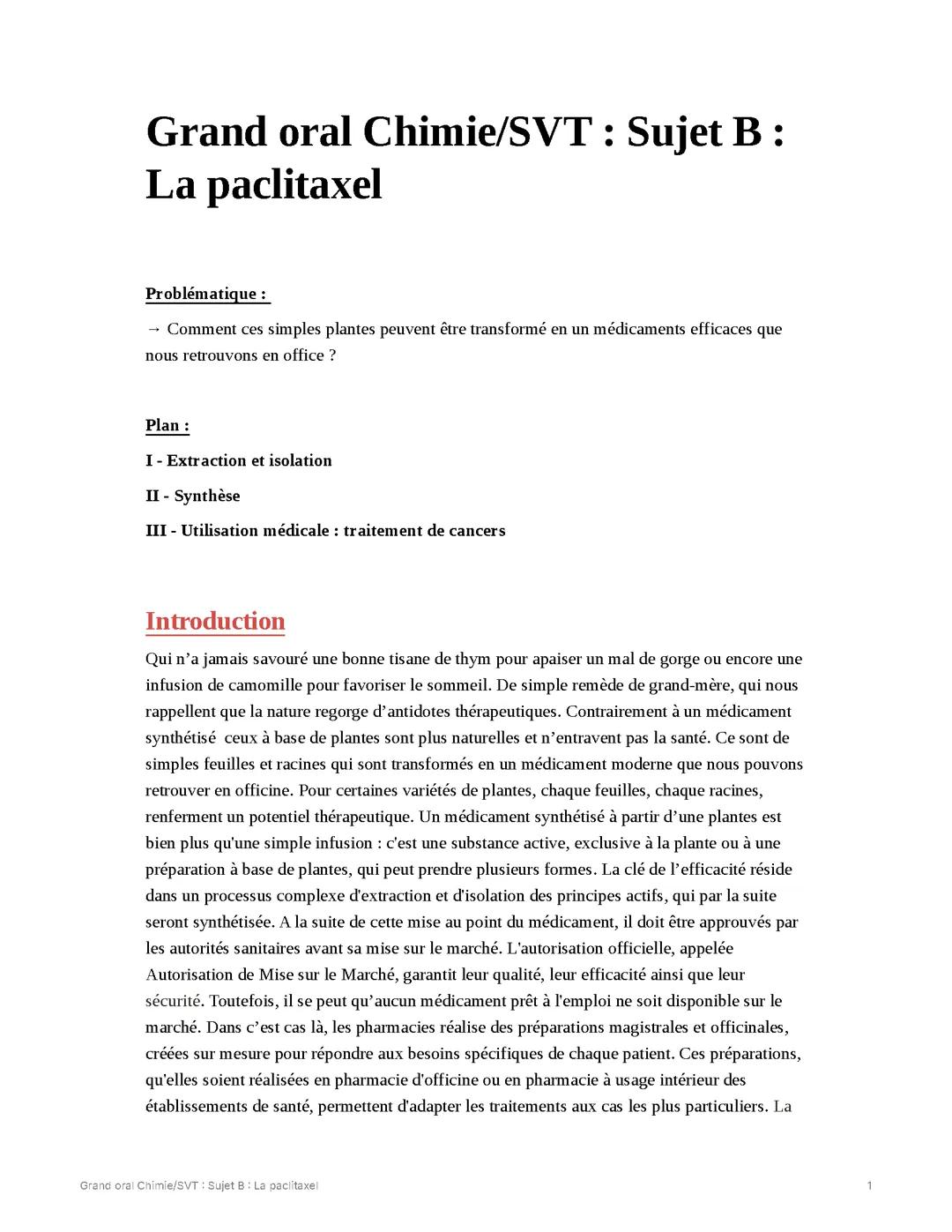 Sujet grand oral physique chimie /SVT